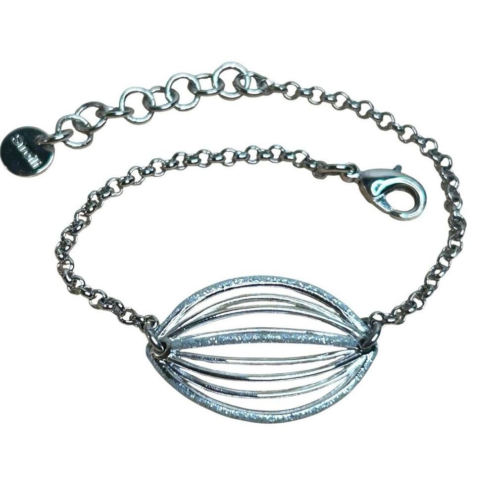 Stroili Silver Tone Sparkly Oval Wire Cage Chain Bracelet Made in Italy